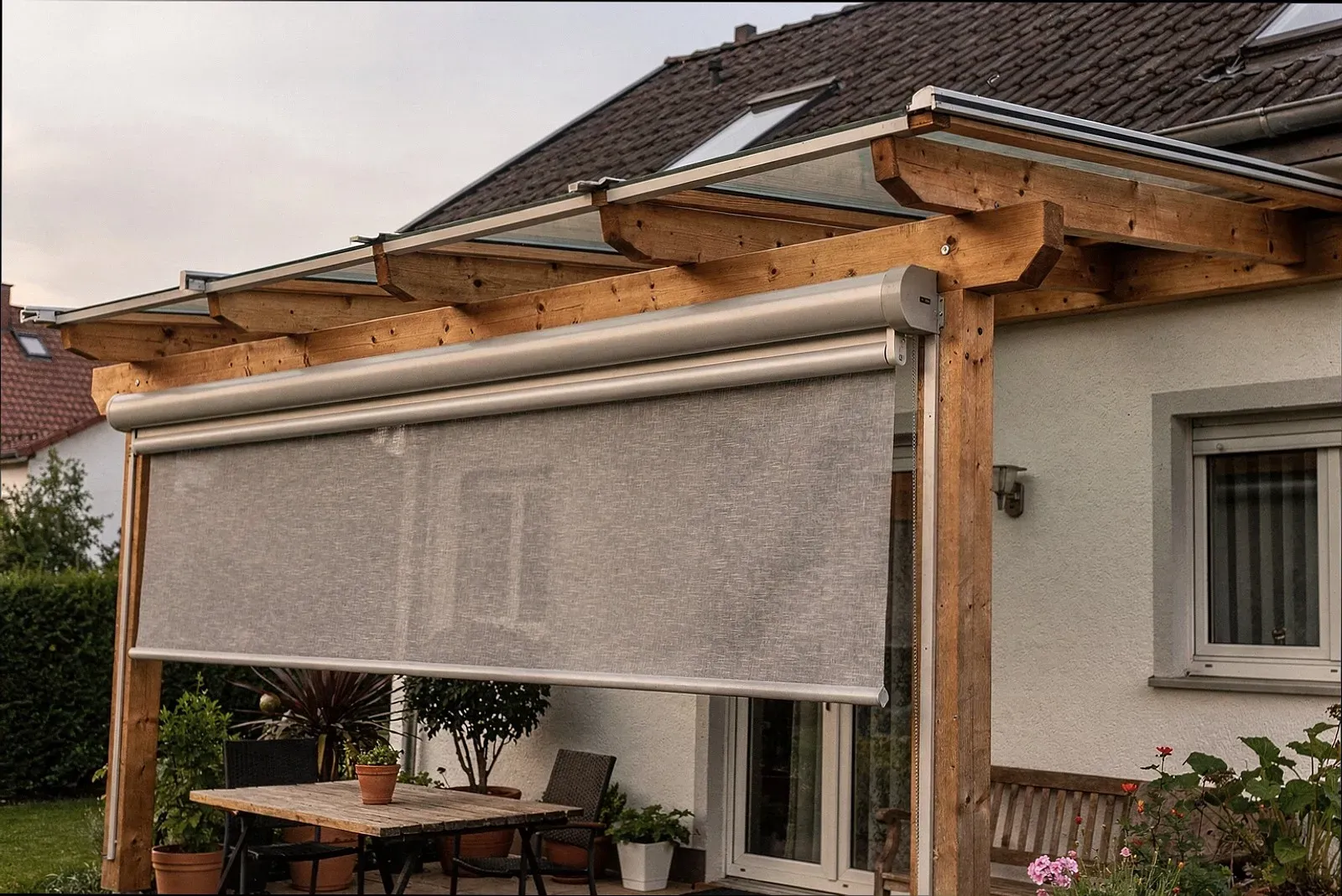 Terrassenüberdachung mit Beschattungssystem in Koblenz